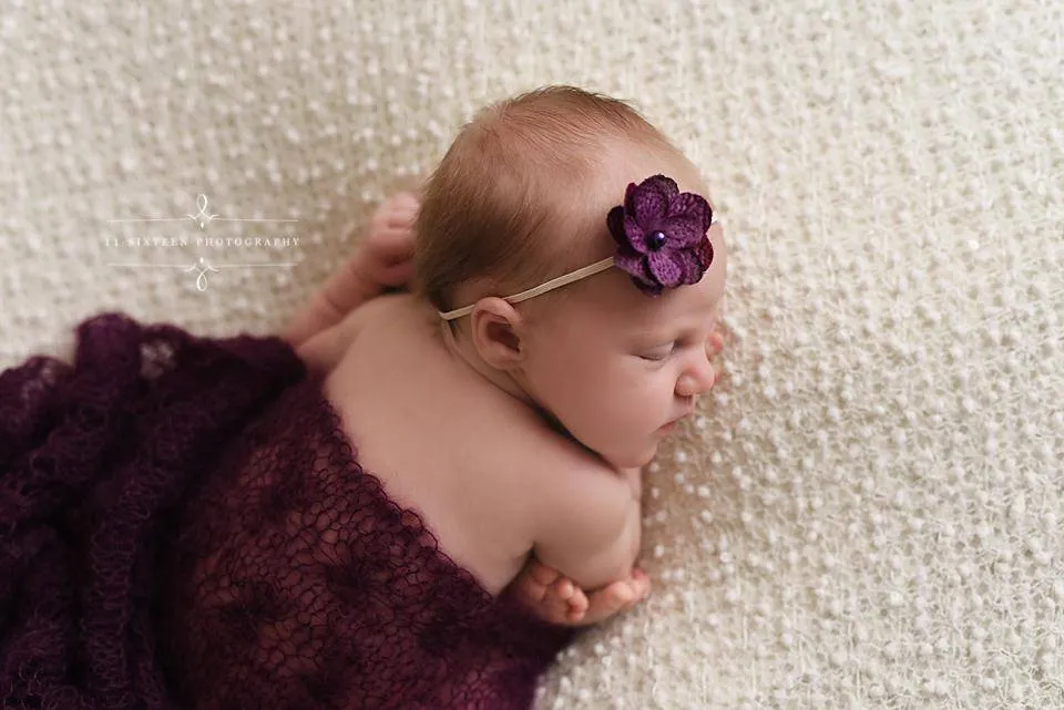 Eggplant Purple Sunflower Mohair Knit Baby Wrap