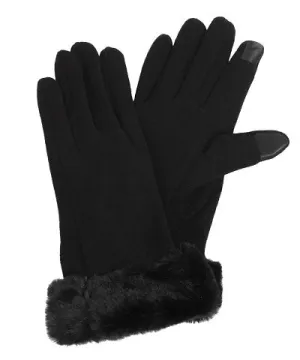 Faux Fur Accent Gloves - Black