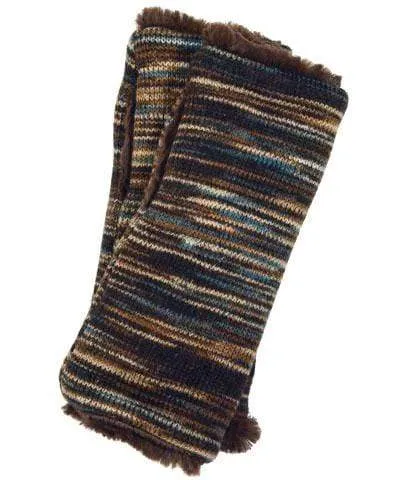 Fingerless Gloves in Mid-Length - Sweet Stripes in English Toffee with Assorted Faux Fur