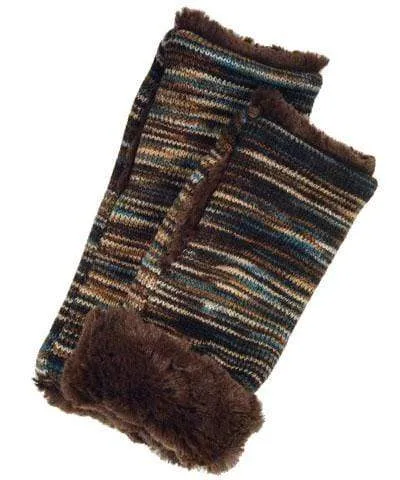 Fingerless Gloves in Mid-Length - Sweet Stripes in English Toffee with Assorted Faux Fur