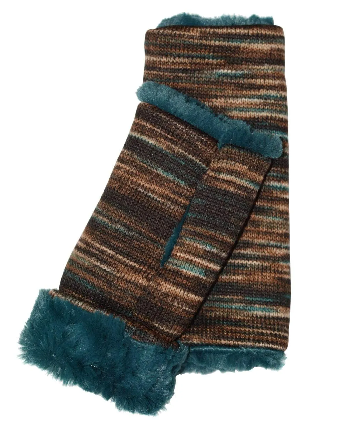 Fingerless Gloves in Mid-Length - Sweet Stripes in English Toffee with Assorted Faux Fur