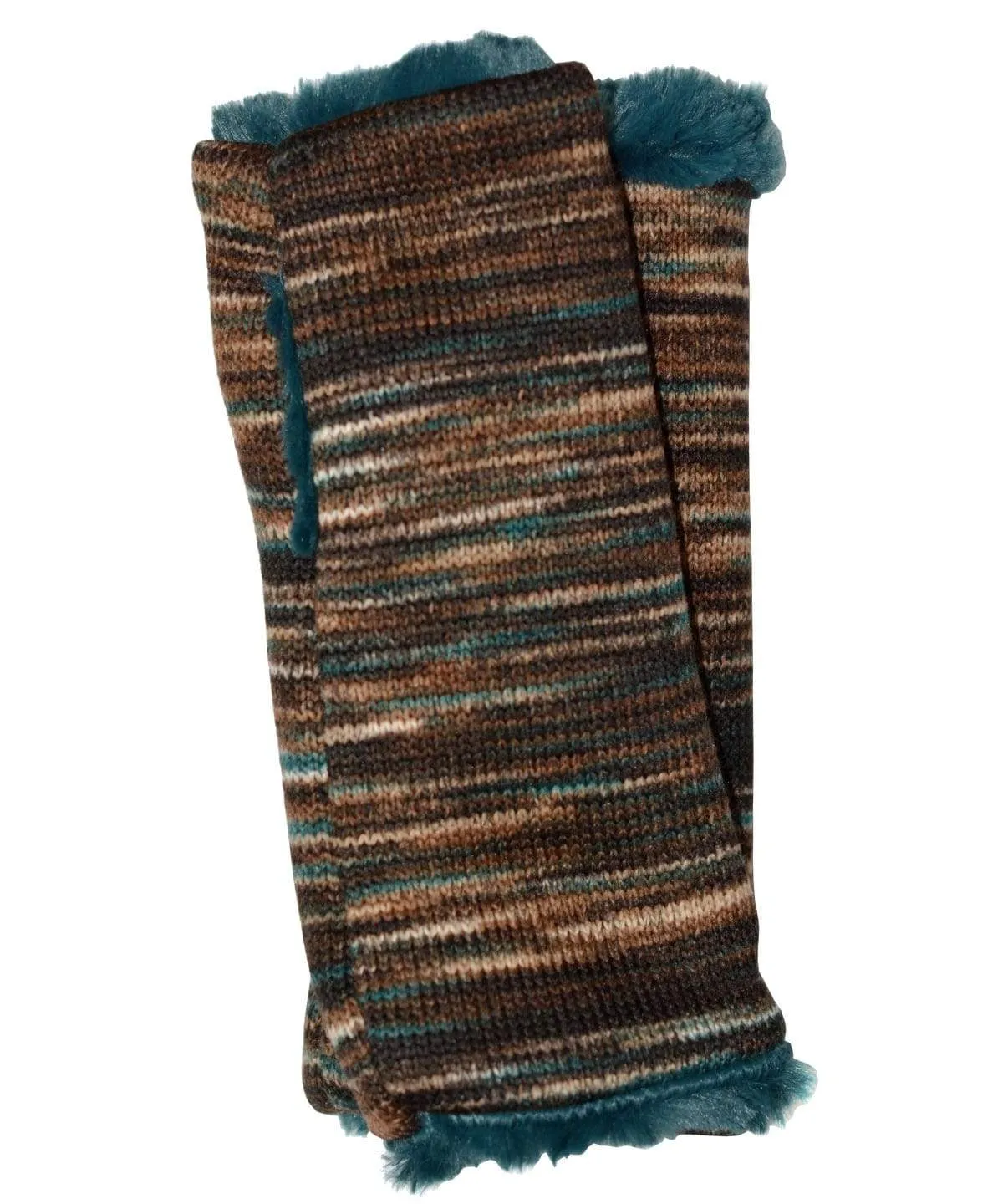 Fingerless Gloves in Mid-Length - Sweet Stripes in English Toffee with Assorted Faux Fur