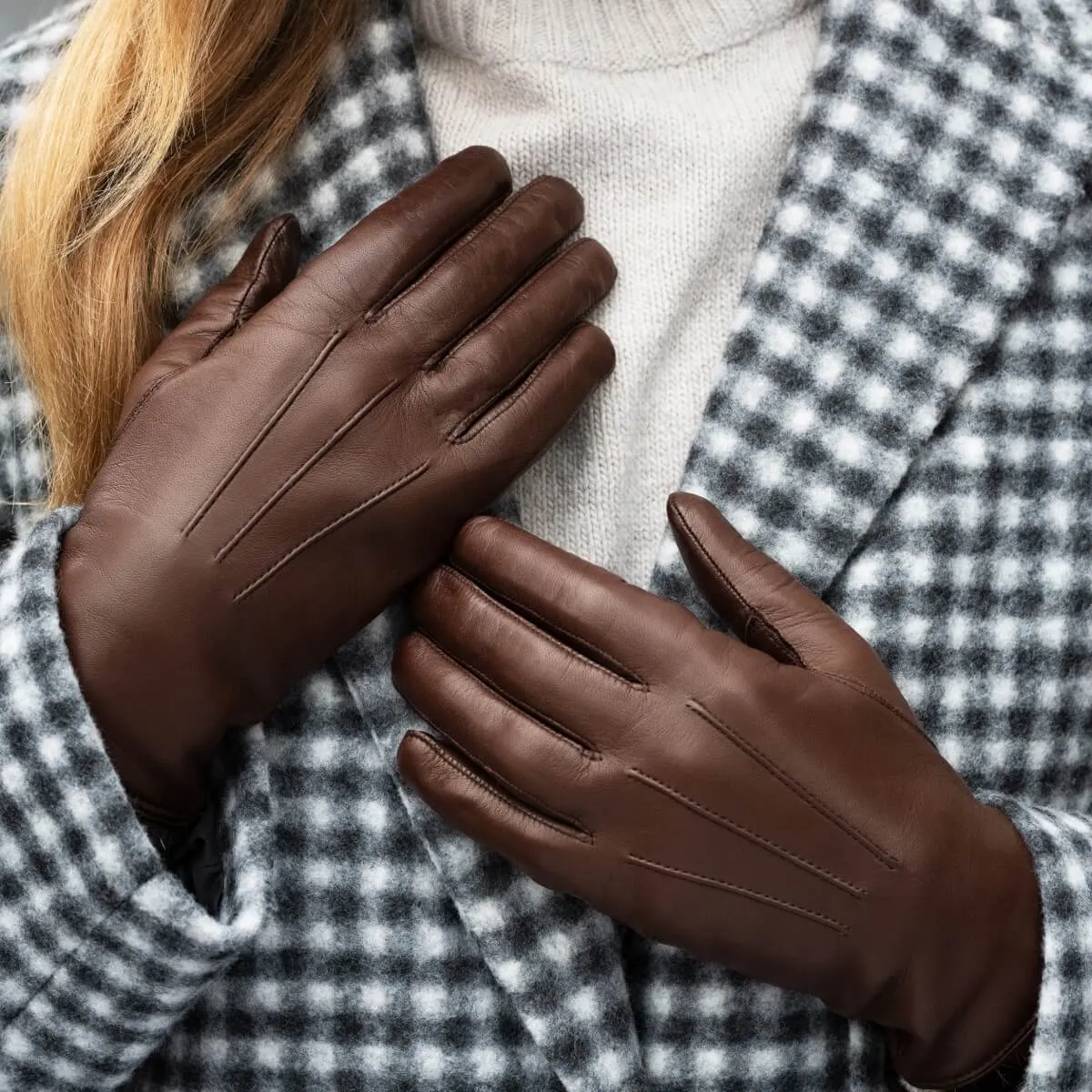 Francesca (brown) - Italian lambskin leather gloves with brown fur lining