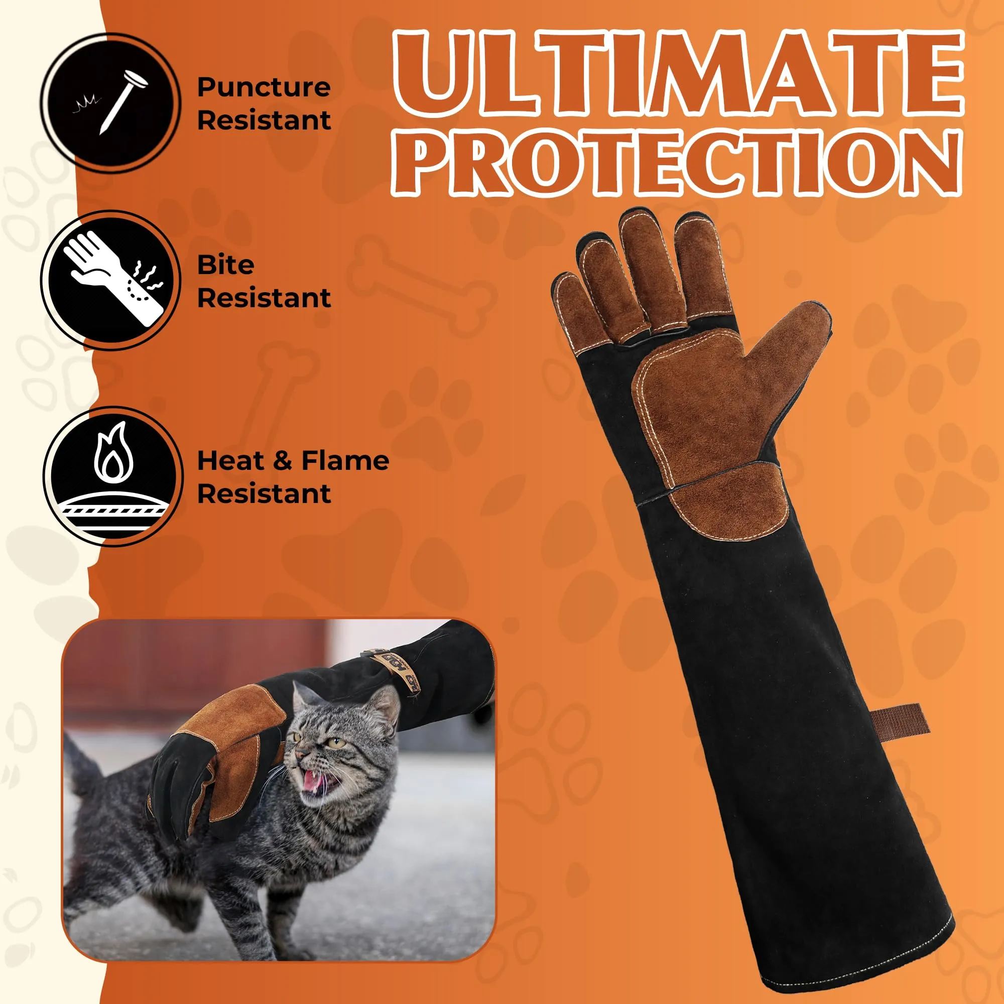 HANDLANDY 24 Inches Animal Handling Gloves Bite-Proof & Scratch-Resistant, Safe Durable Pet Gloves for Dogs, Cats, Falconry (Black, 24inch)13112