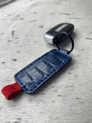 Handmade Blue Alligator Leather Key Ring