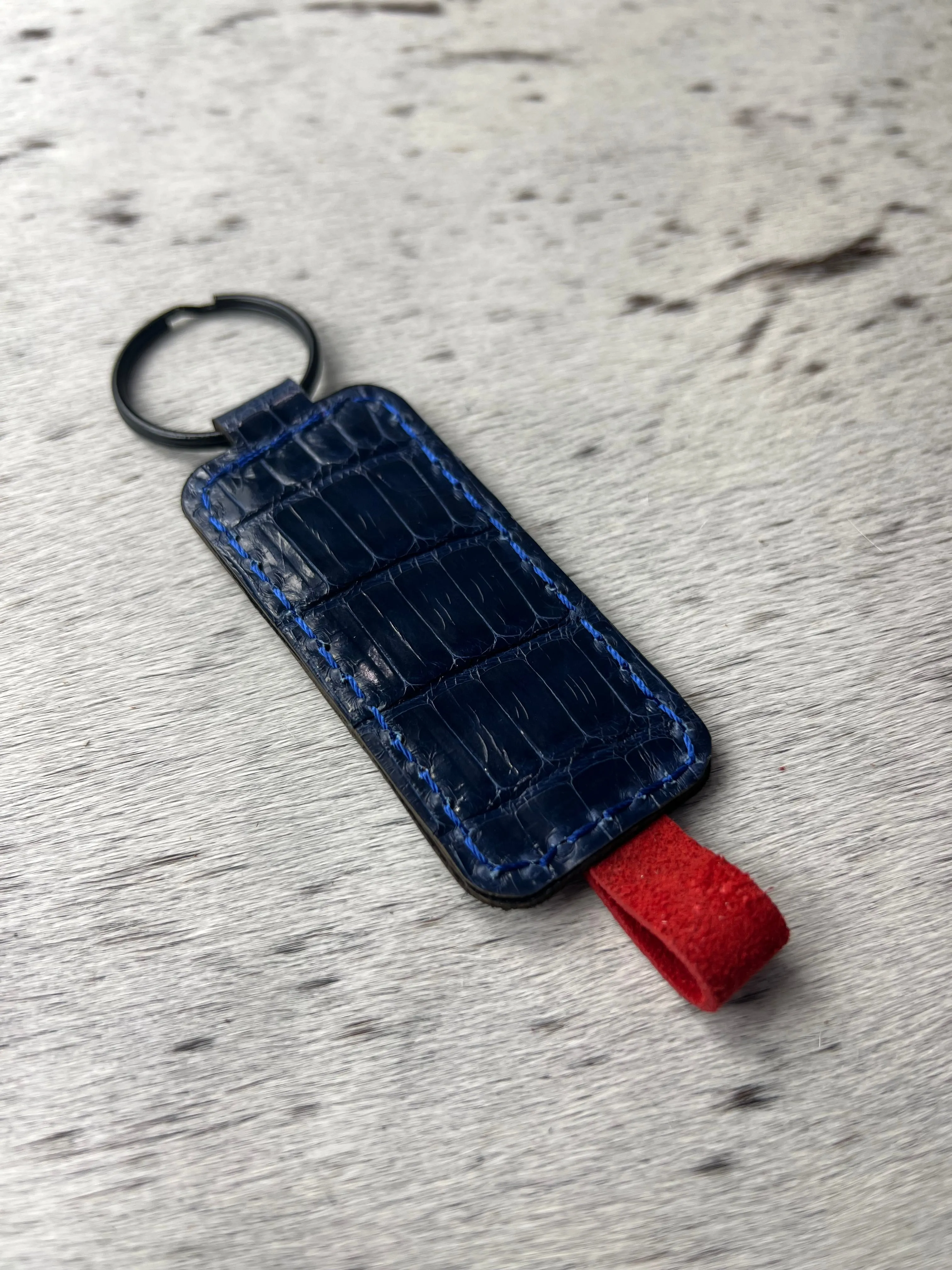 Handmade Blue Alligator Leather Key Ring