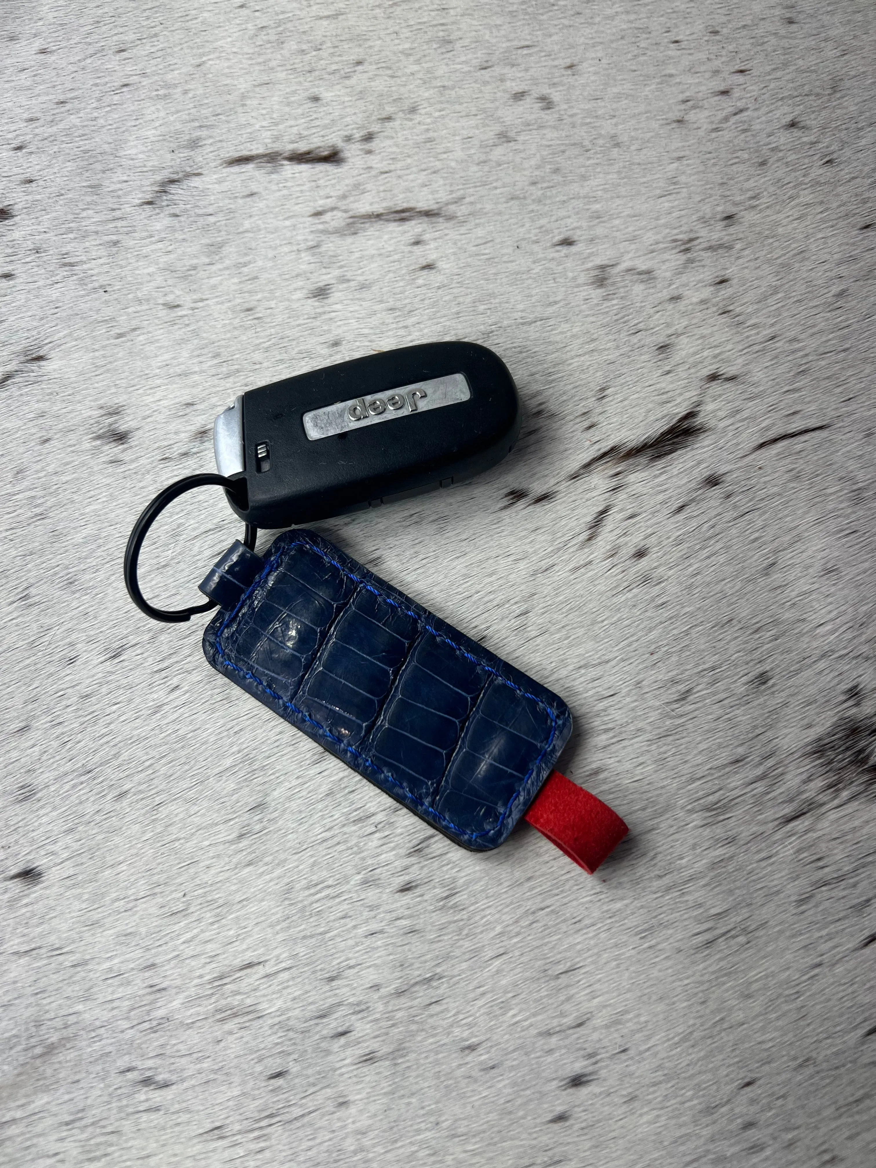 Handmade Blue Alligator Leather Key Ring