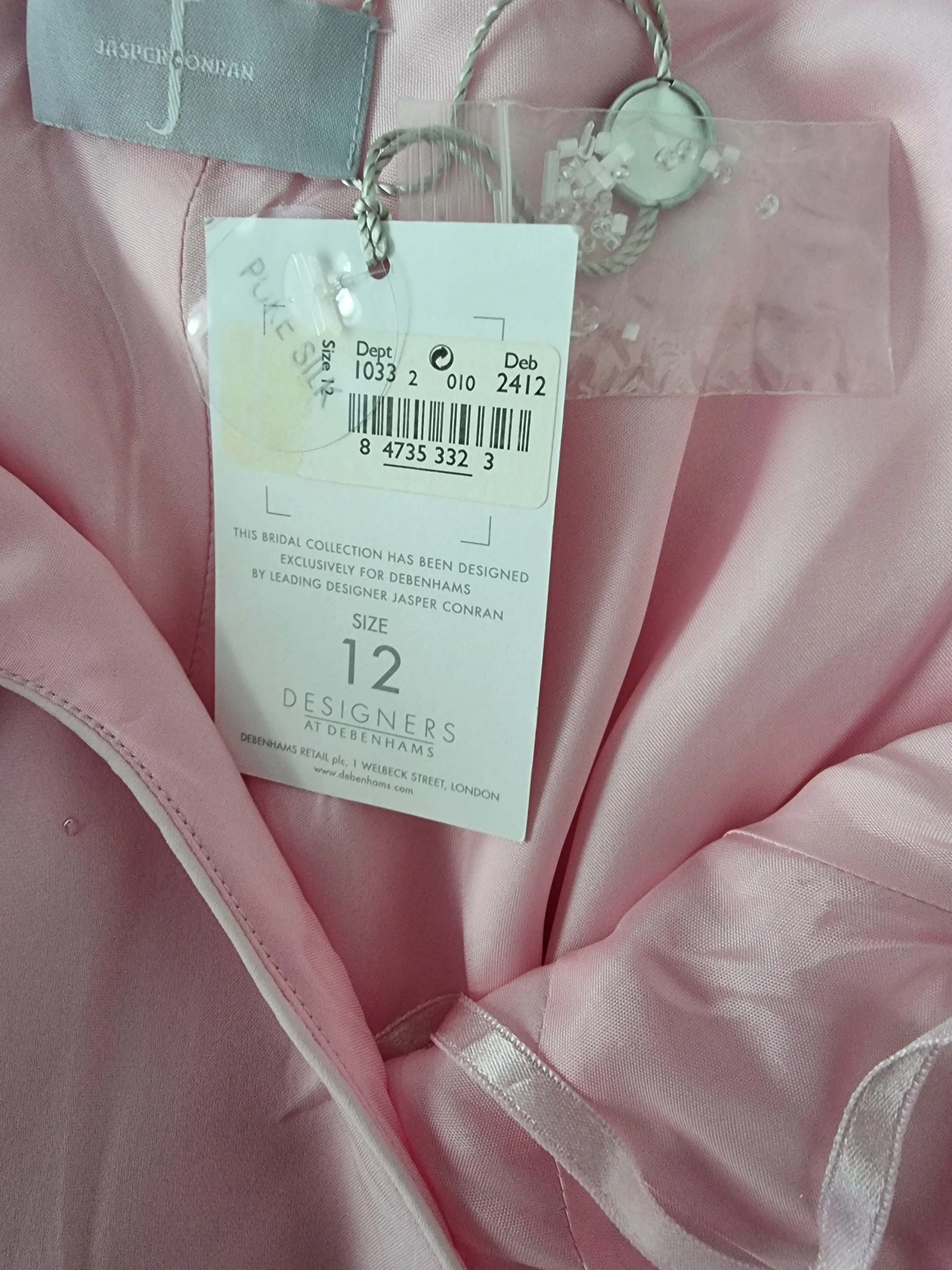 Jasper Conran Pale Pink Silk Beaded Ball Gown Prom Dress UK 12 US 8 EU 40