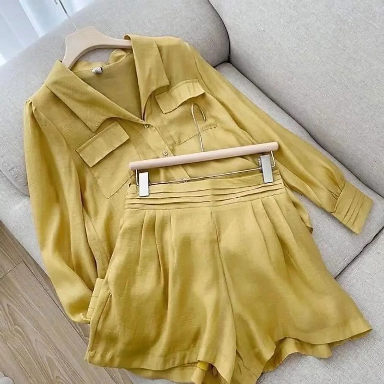 Light Airy Cotton Long Sleeve Shirt and Shorts