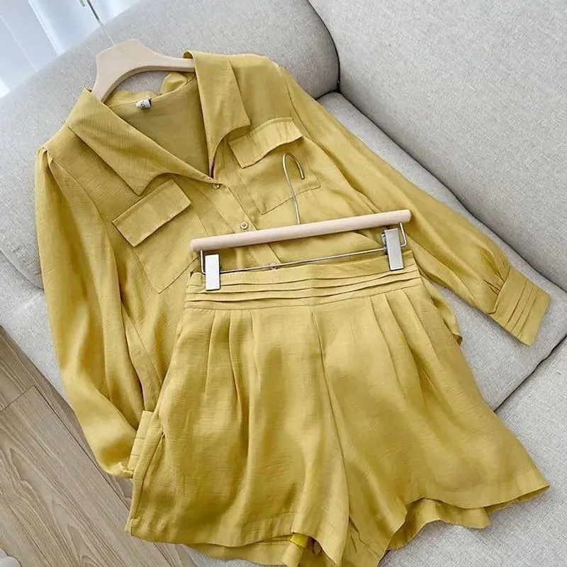 Light Airy Cotton Long Sleeve Shirt and Shorts