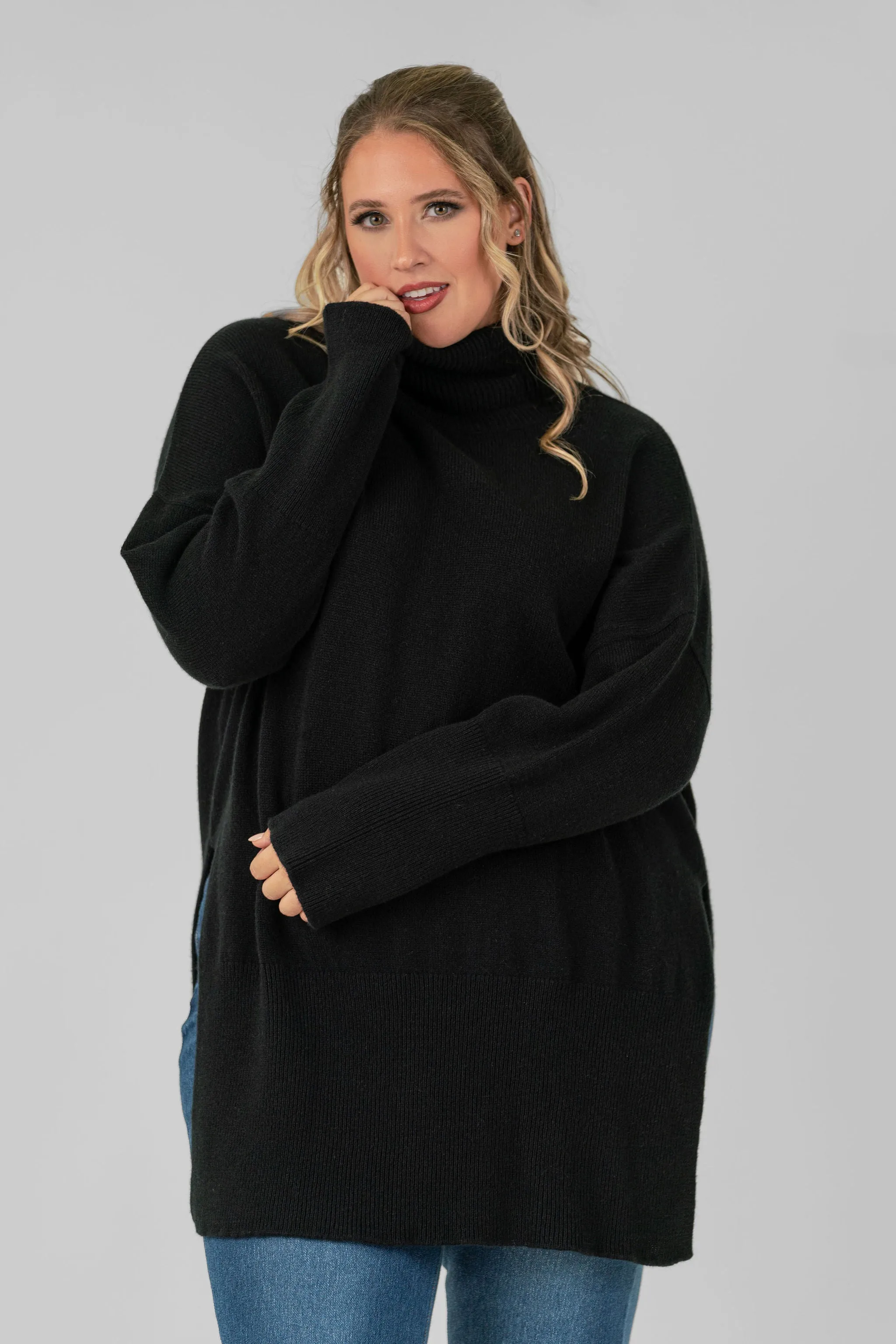 LONG LOOSE SWEATER IN WOOL AND CASHMERE