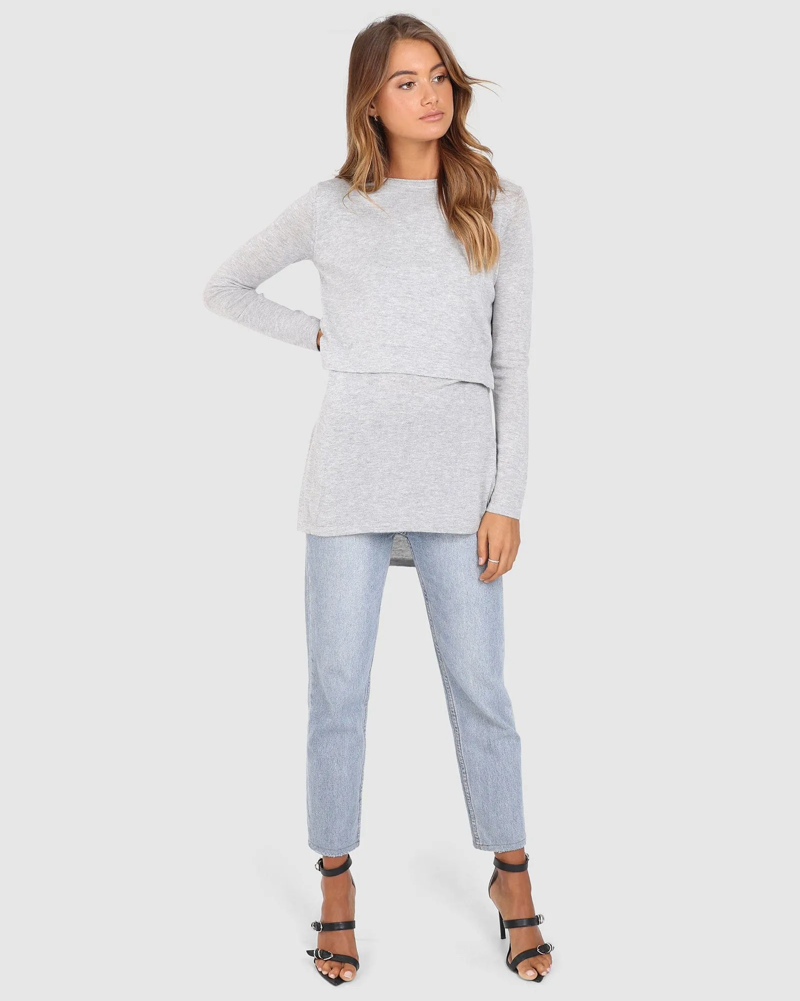 Madison The Label Hana Overlay Knit Top - GREY