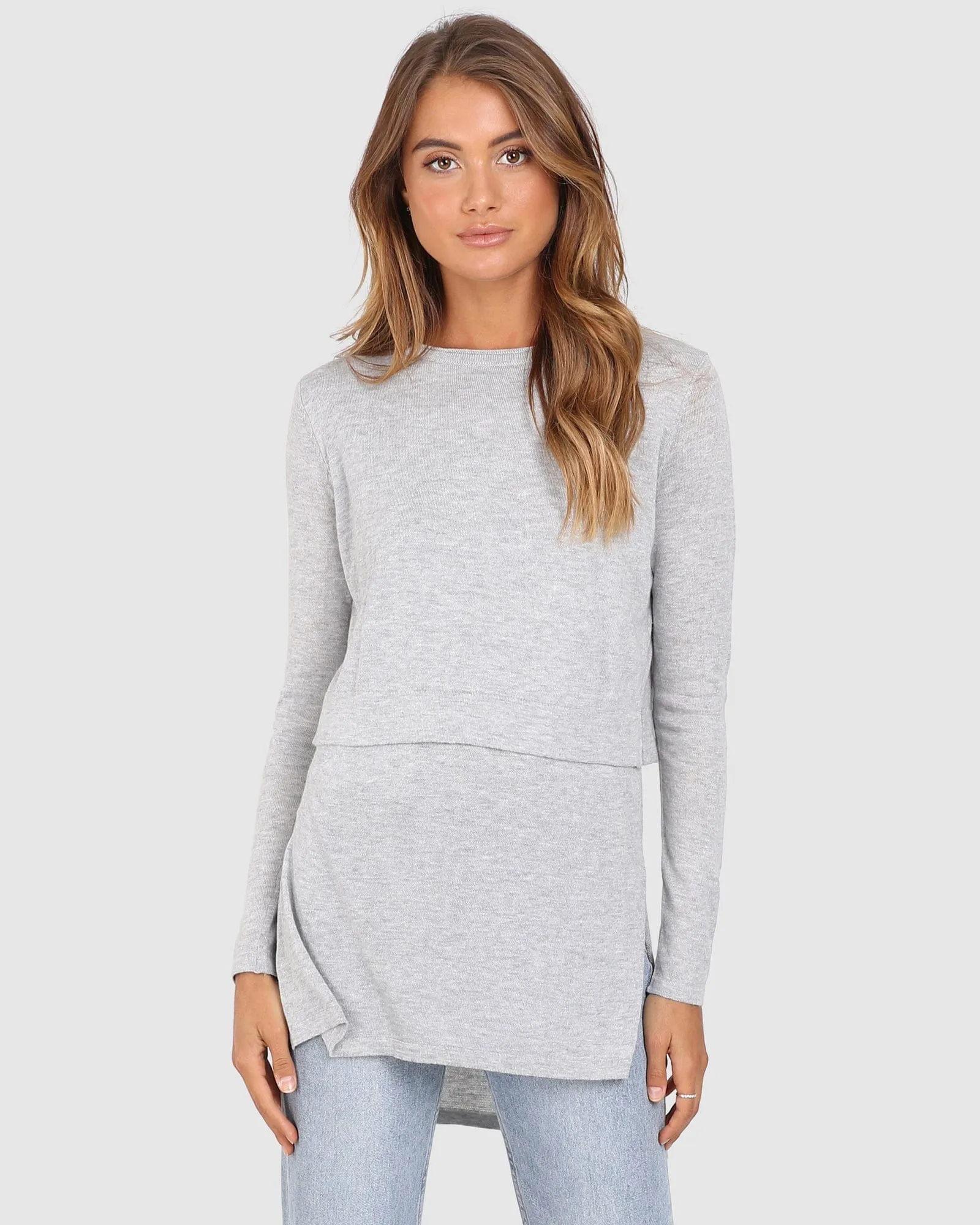 Madison The Label Hana Overlay Knit Top - GREY