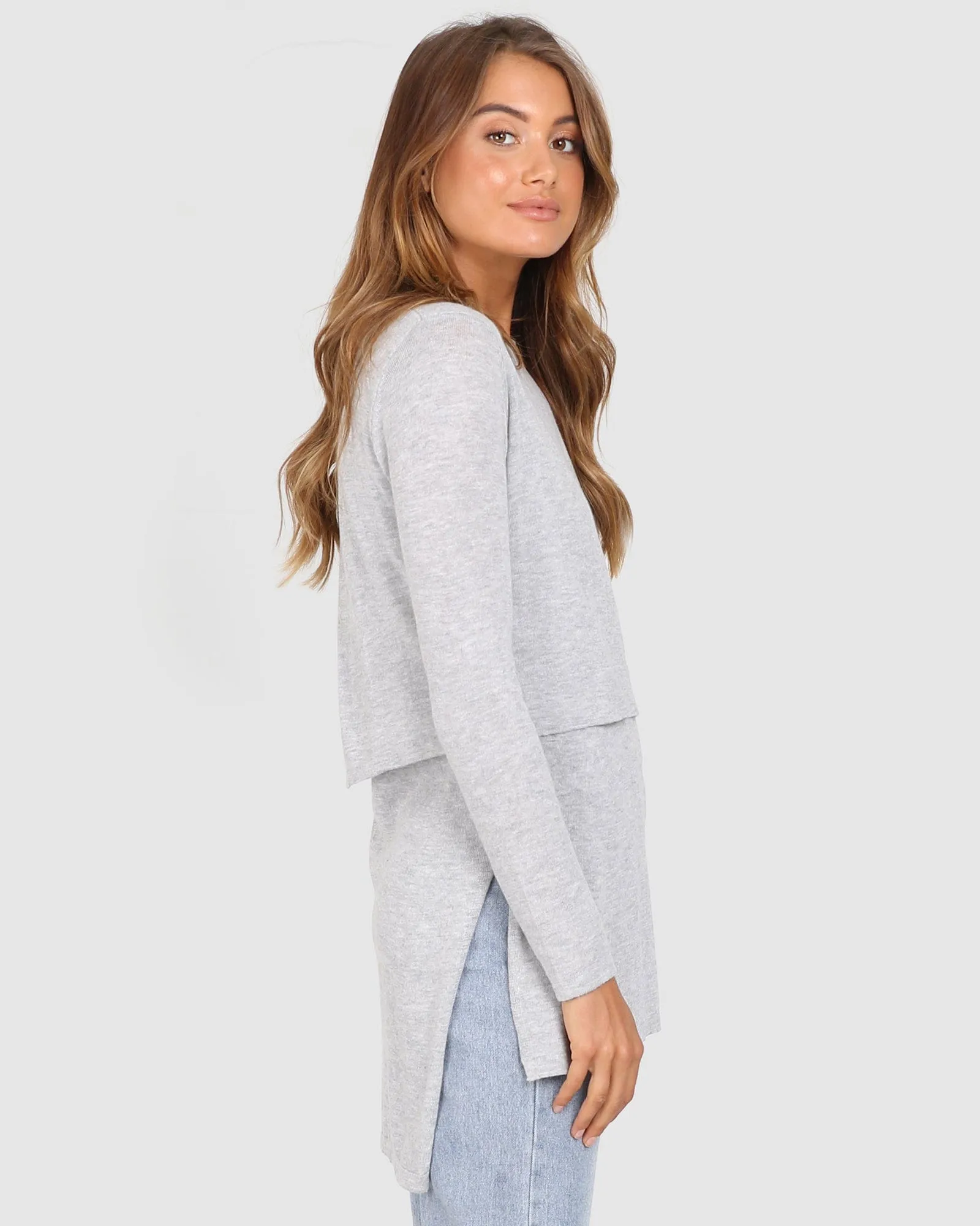 Madison The Label Hana Overlay Knit Top - GREY