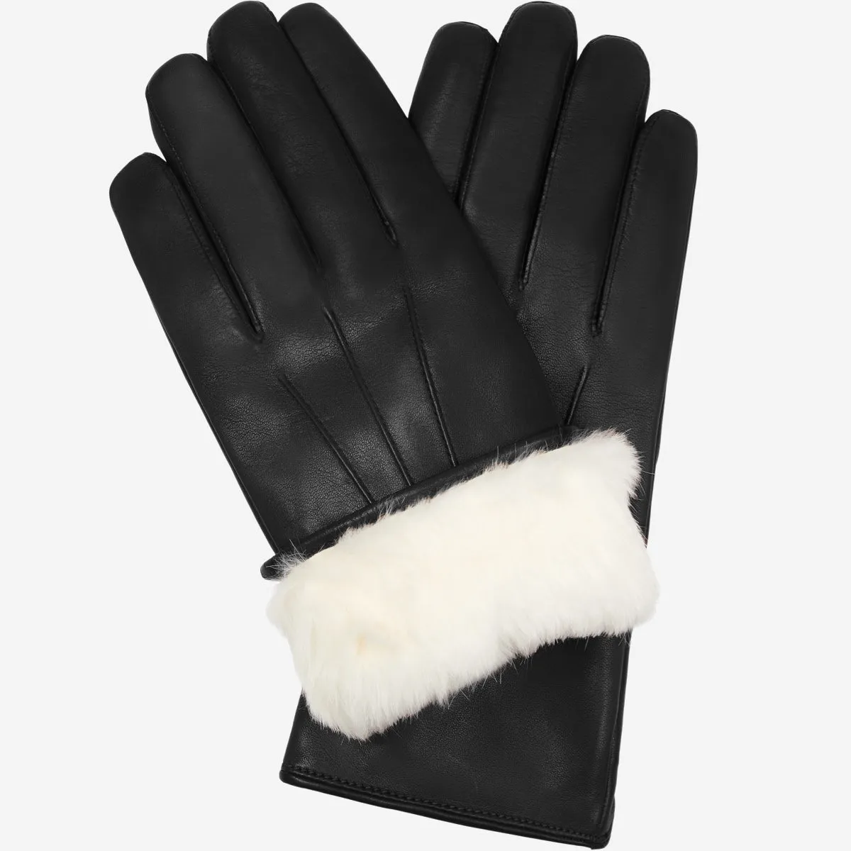 Marco (black) - Italian lambskin leather gloves with white fur lining