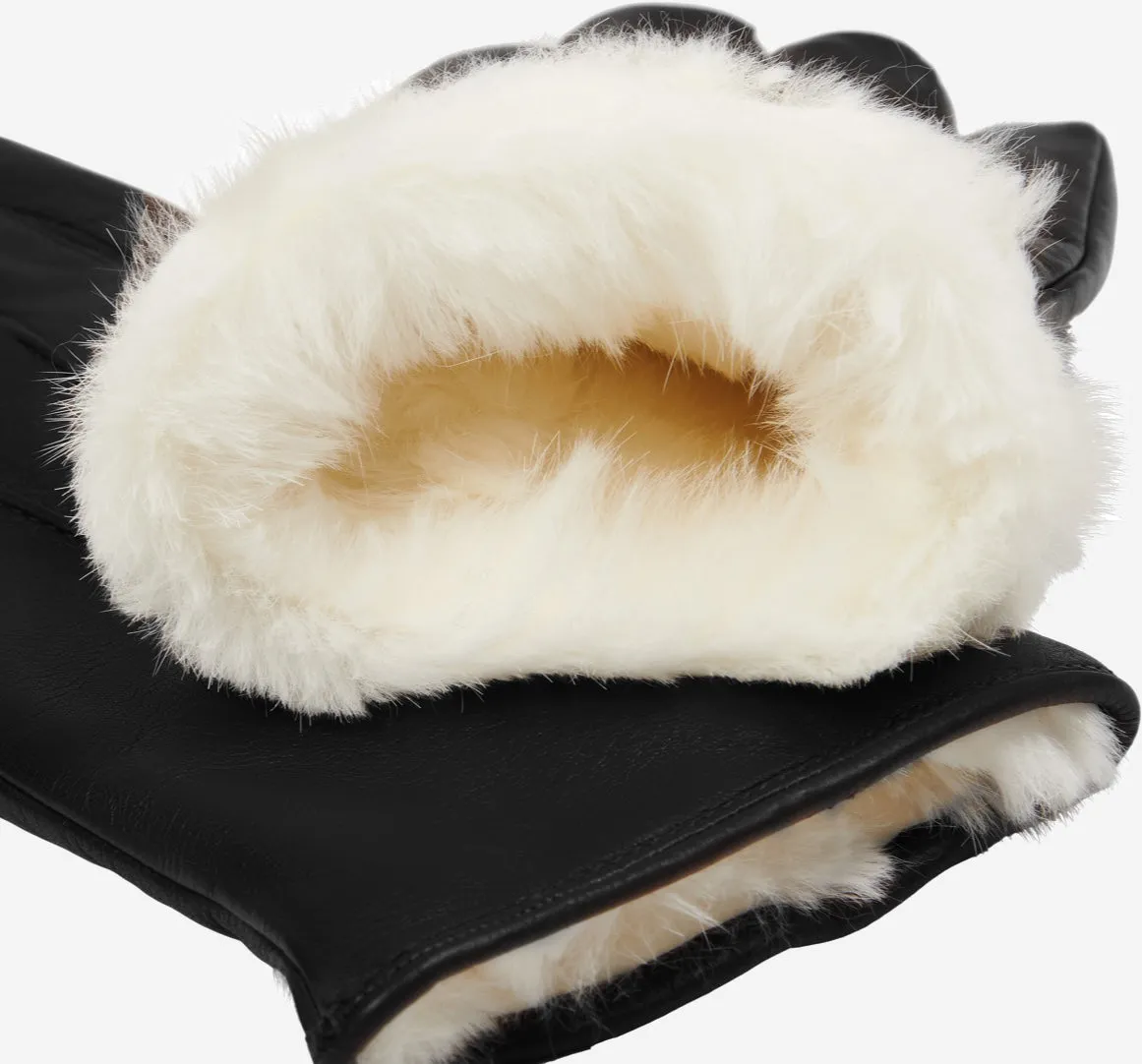 Marco (black) - Italian lambskin leather gloves with white fur lining