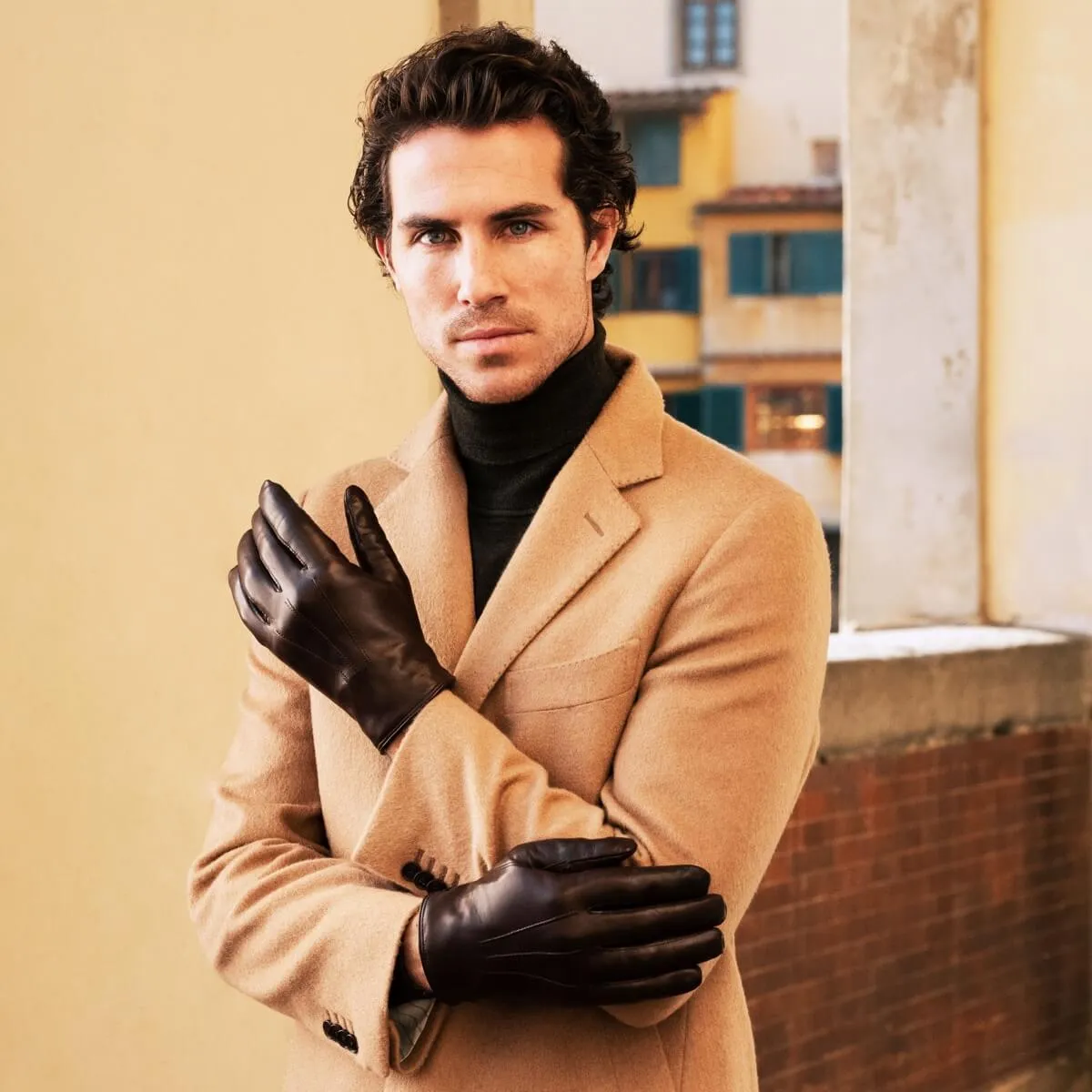 Marco (brown) - Italian lambskin leather gloves with brown fur lining