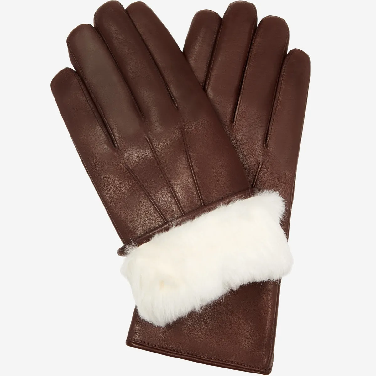 Marco (brown) - Italian lambskin leather gloves with white fur lining