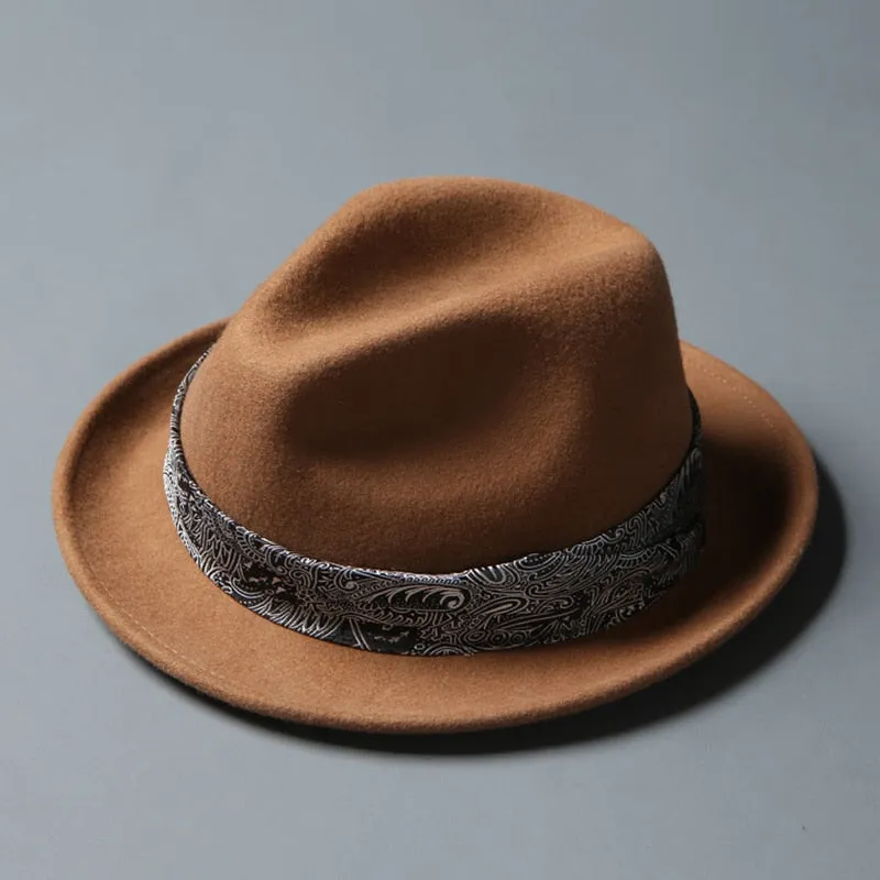 Men's Hat Winter Warm Pure Wool Top Hat Vintage Fedora Women Winter Autumn Gentleman Anglish Ribbon Jazz Hat LM09