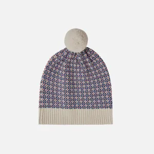 Merino Wool Nordic Hat - Ecru/Pond Blue/Red