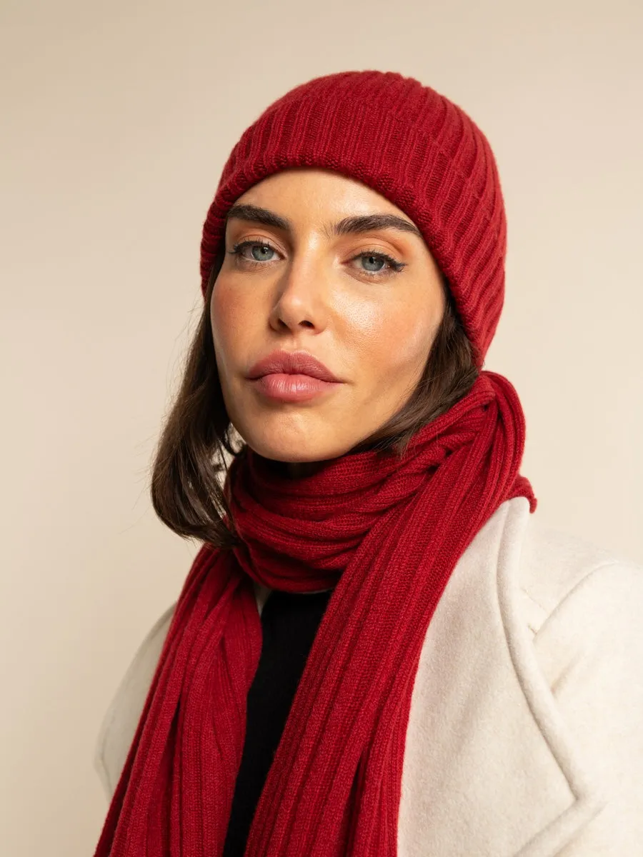 Milano (red) - 100% cashmere ribbed beanie (unisex)