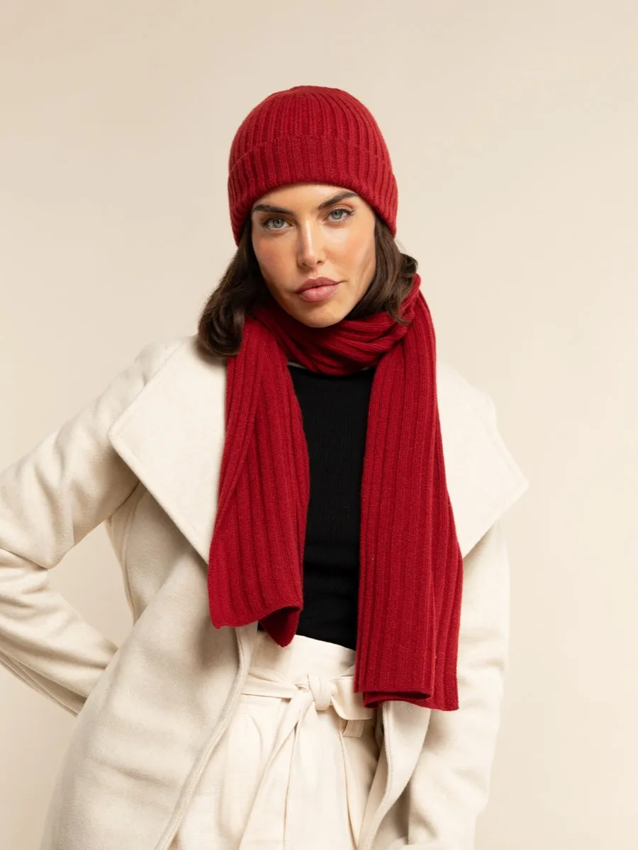 Milano (red) - 100% cashmere ribbed beanie (unisex)