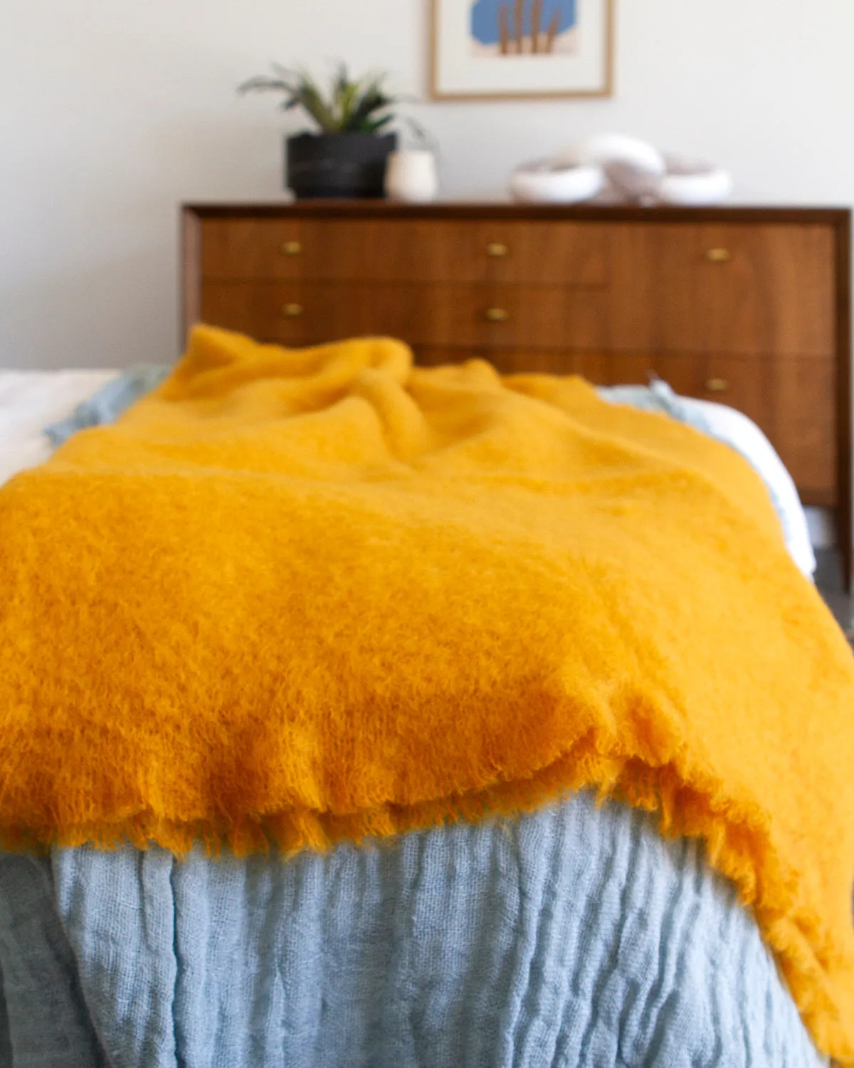 Mustard Mohair Blanket Throw