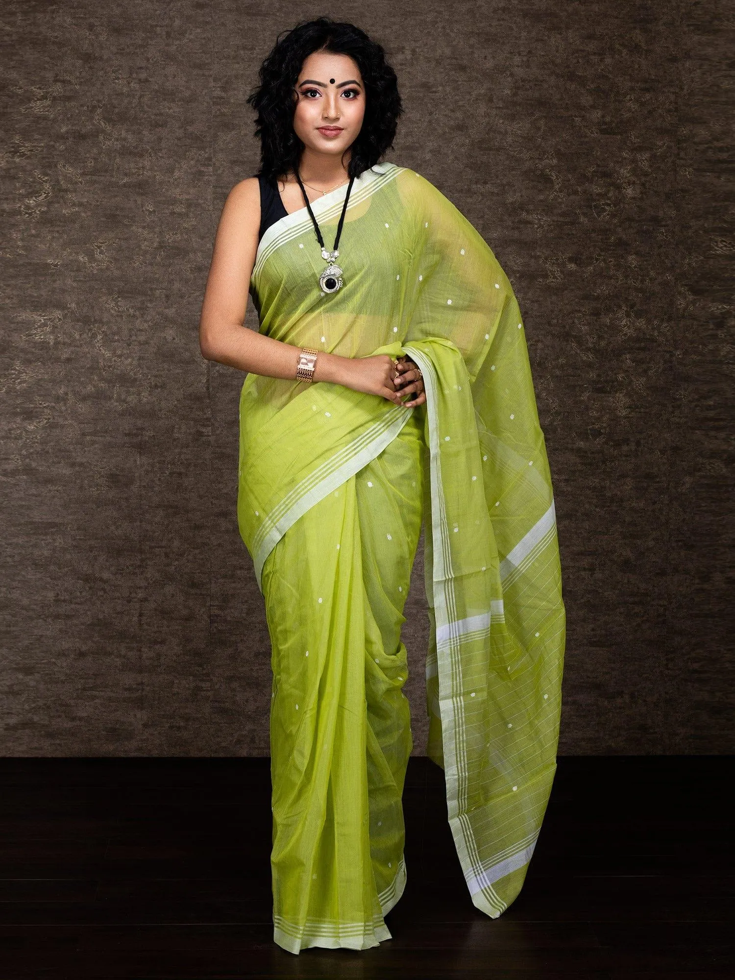 Olive Green Chanderi Silk Jamdani Saree