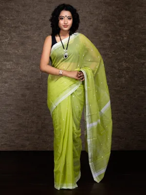 Olive Green Chanderi Silk Jamdani Saree