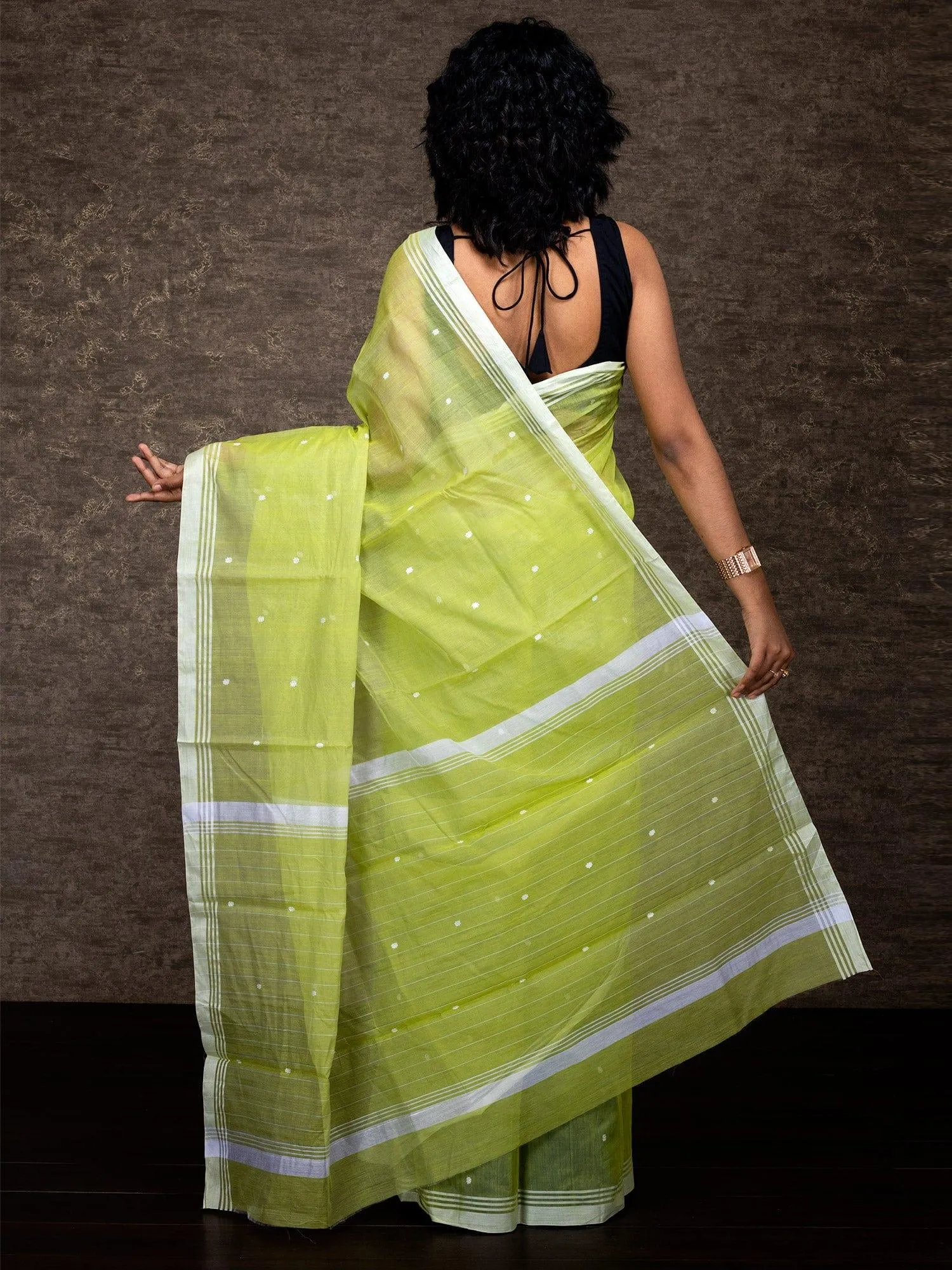 Olive Green Chanderi Silk Jamdani Saree