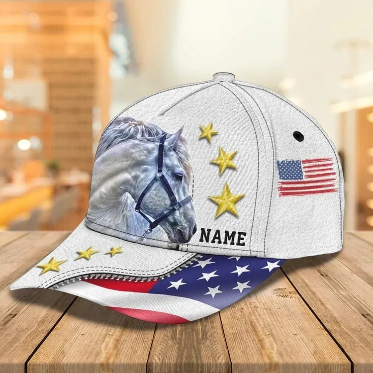 Personalized 4th of July Horse Cap for Him, American Flag Jean Pattern Horse Hat for Her