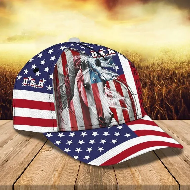 Personalized 4th of July Horse Cap for Him, American Flag Jean Pattern Horse Hat for Her