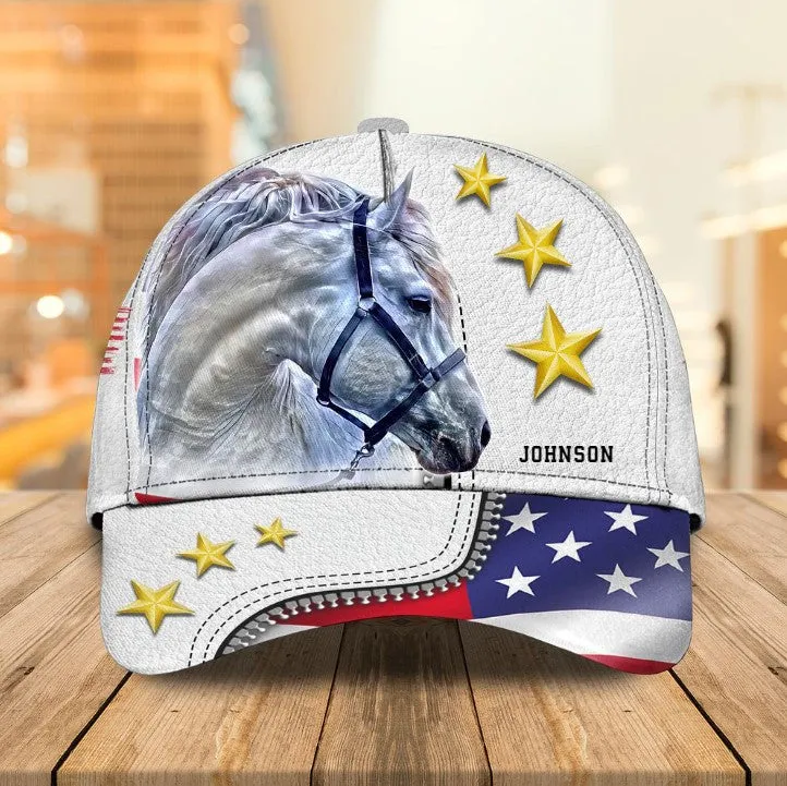 Personalized 4th of July Horse Cap for Him, American Flag Jean Pattern Horse Hat for Her