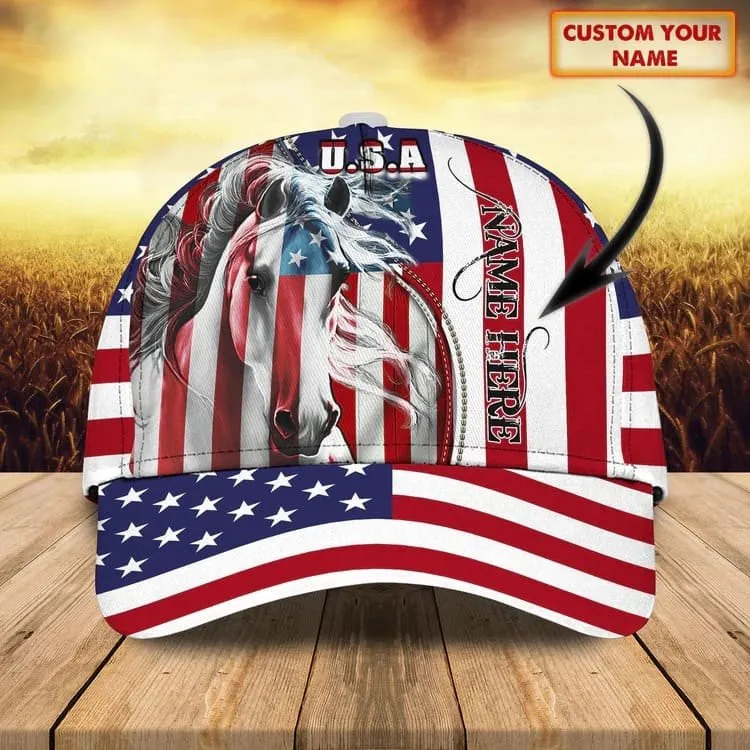 Personalized 4th of July Horse Cap for Him, American Flag Jean Pattern Horse Hat for Her