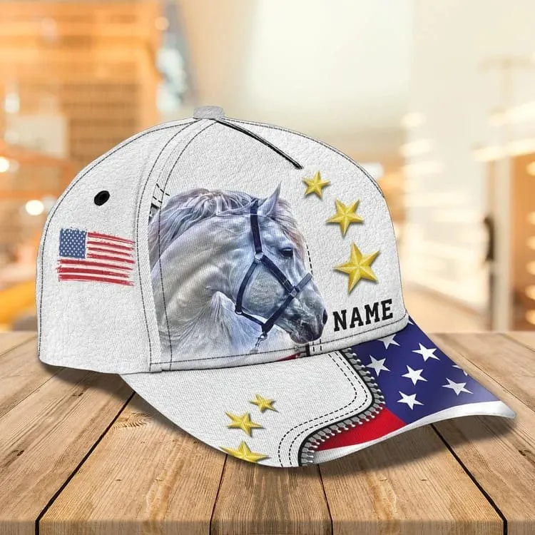 Personalized 4th of July Horse Cap for Him, American Flag Jean Pattern Horse Hat for Her