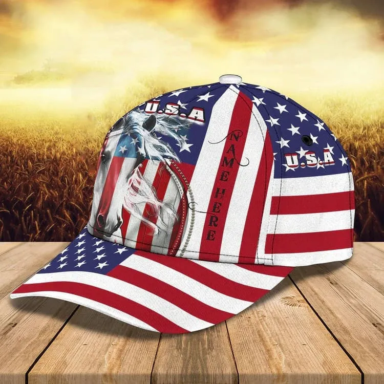 Personalized 4th of July Horse Cap for Him, American Flag Jean Pattern Horse Hat for Her