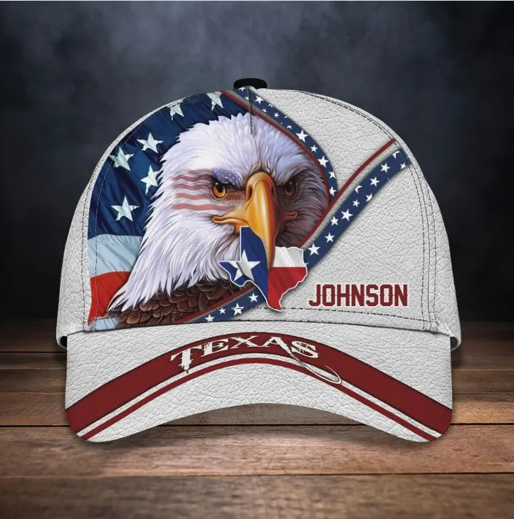 Personalized American Texas Flag with Eagle 3D Baseball Cap for Texas Human, Texas Flag Hat