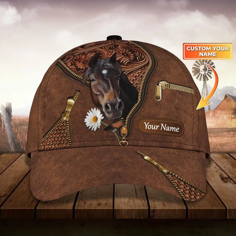 Personalized Brown Horse Cap, 3D All Over Printed Brown Horse Hat for Husband and Wife