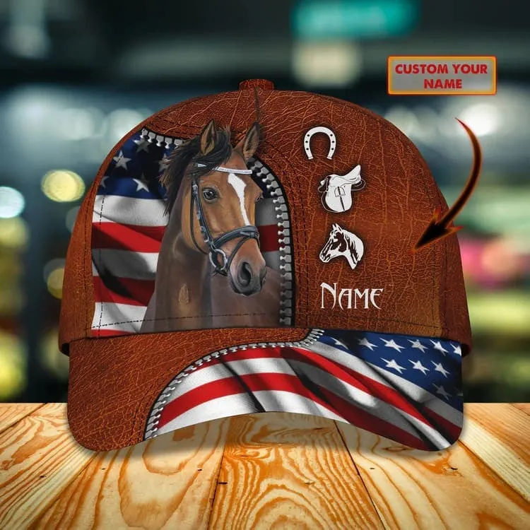 Personalized Brown Horse Cap, 3D All Over Printed Brown Horse Hat for Husband and Wife