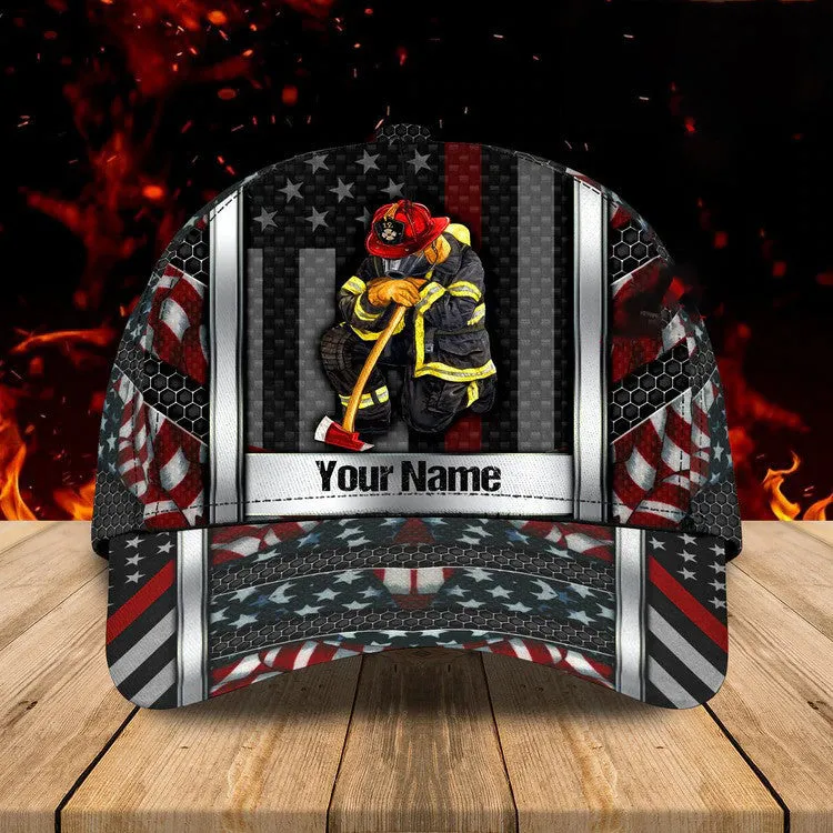 Personalized Hawaiian Firefighter 3D Baseball Cap, Firefighter Hat for Father & Husband