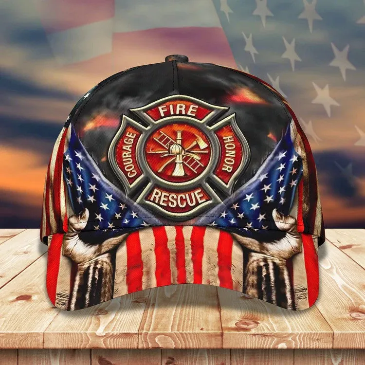 Personalized Hawaiian Firefighter 3D Baseball Cap, Firefighter Hat for Father & Husband