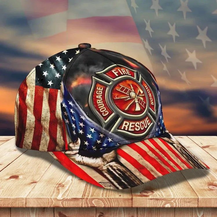 Personalized Hawaiian Firefighter 3D Baseball Cap, Firefighter Hat for Father & Husband