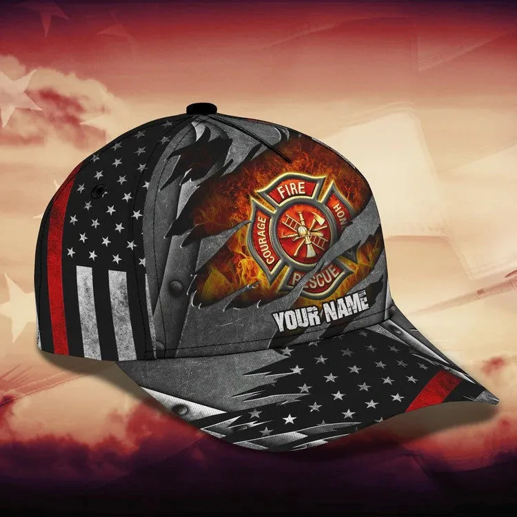 Personalized Hawaiian Firefighter 3D Baseball Cap, Firefighter Hat for Father & Husband