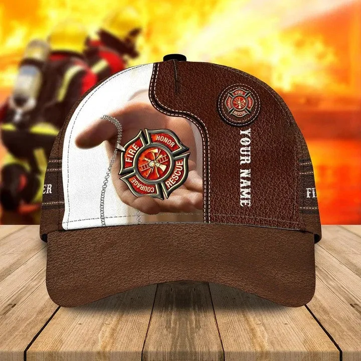 Personalized Hawaiian Firefighter 3D Baseball Cap, Firefighter Hat for Father & Husband