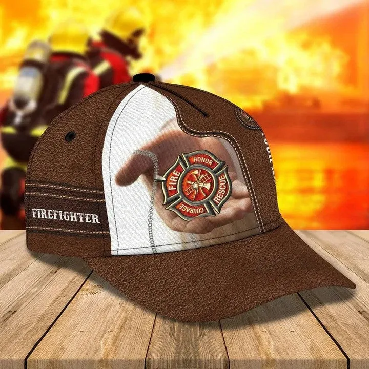 Personalized Hawaiian Firefighter 3D Baseball Cap, Firefighter Hat for Father & Husband