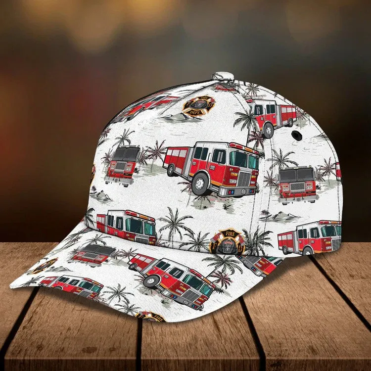 Personalized Hawaiian Firefighter 3D Baseball Cap, Firefighter Hat for Father & Husband