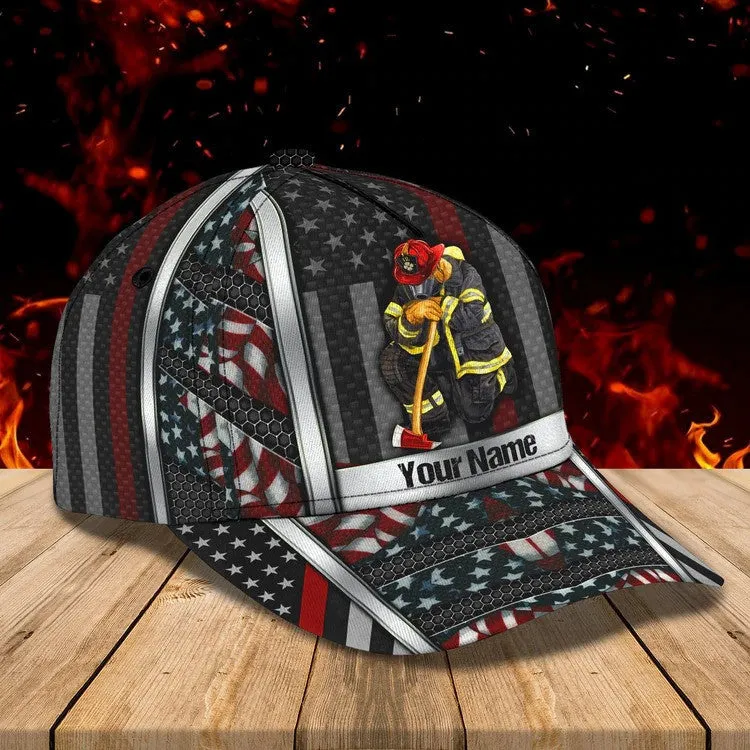 Personalized Hawaiian Firefighter 3D Baseball Cap, Firefighter Hat for Father & Husband