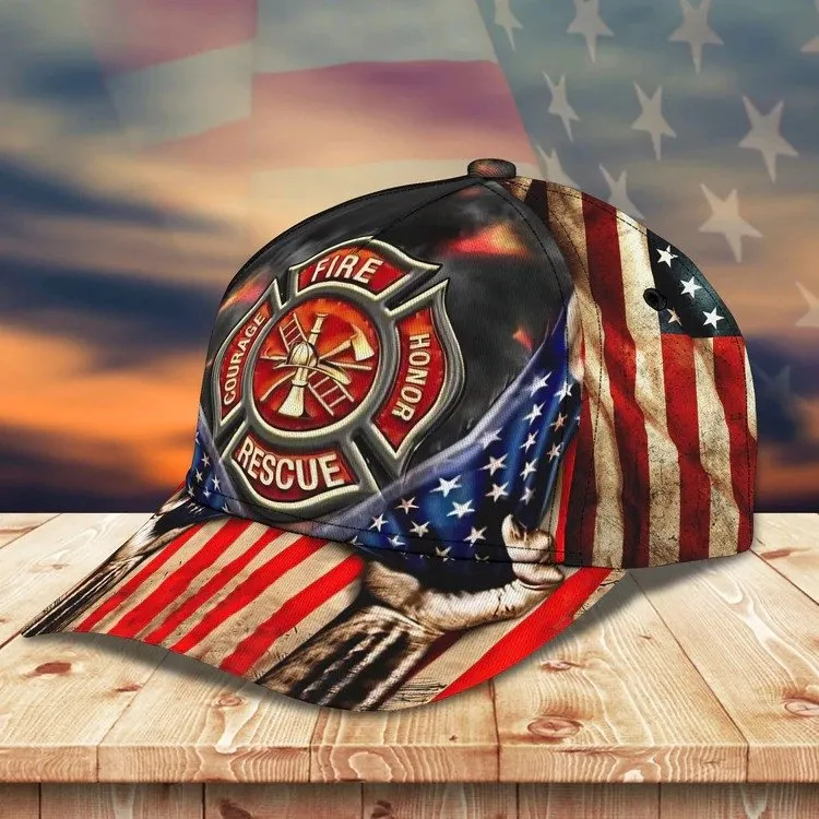 Personalized Hawaiian Firefighter 3D Baseball Cap, Firefighter Hat for Father & Husband