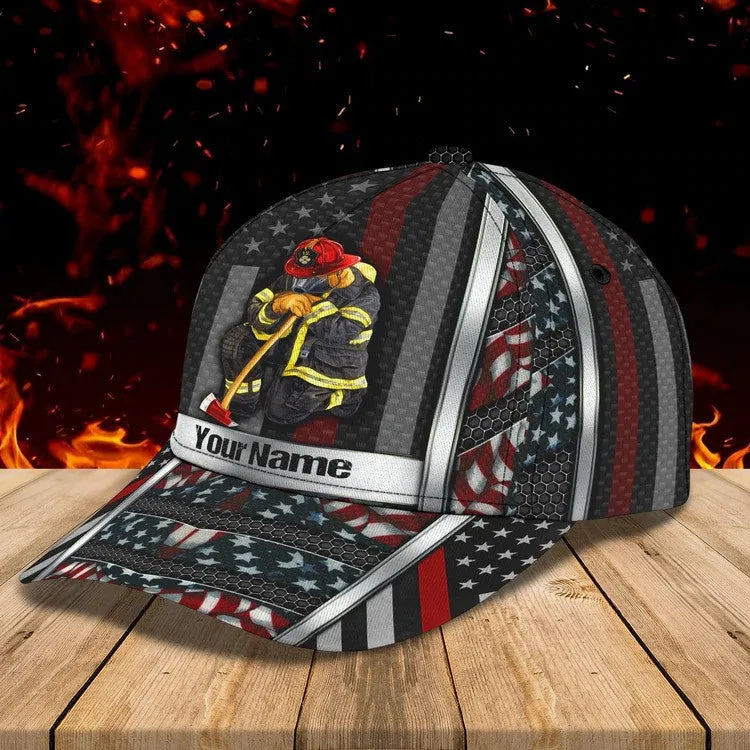 Personalized Hawaiian Firefighter 3D Baseball Cap, Firefighter Hat for Father & Husband