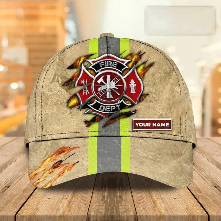 Personalized Hawaiian Firefighter 3D Baseball Cap, Firefighter Hat for Father & Husband